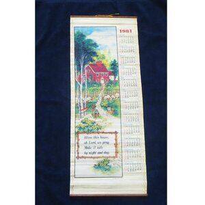 Vintage Wall Calendar Wooden Scroll 1981 Prayer Taiwan Room Decor